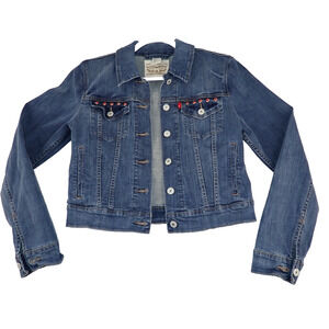 Levi's Women Jean Jacket S Denim Trucker Button Up Cropped Studded Rockabilly